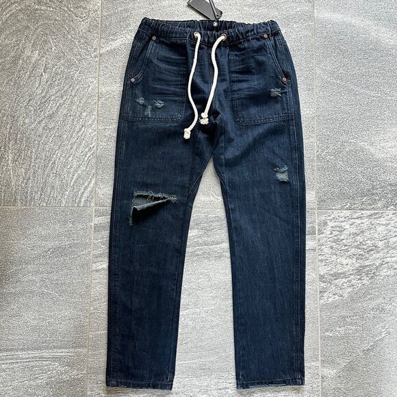 NWT Free People x One Teaspoon Navy/Fox Black Shabbies Drawstring Denim Jogger S - Picture 4 of 16